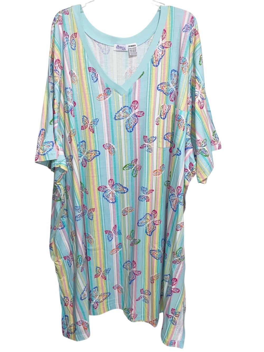 Dreams and Co Nightgown Womens Plus Size 5X 6X Cotton Butterfly Stripe Comfort